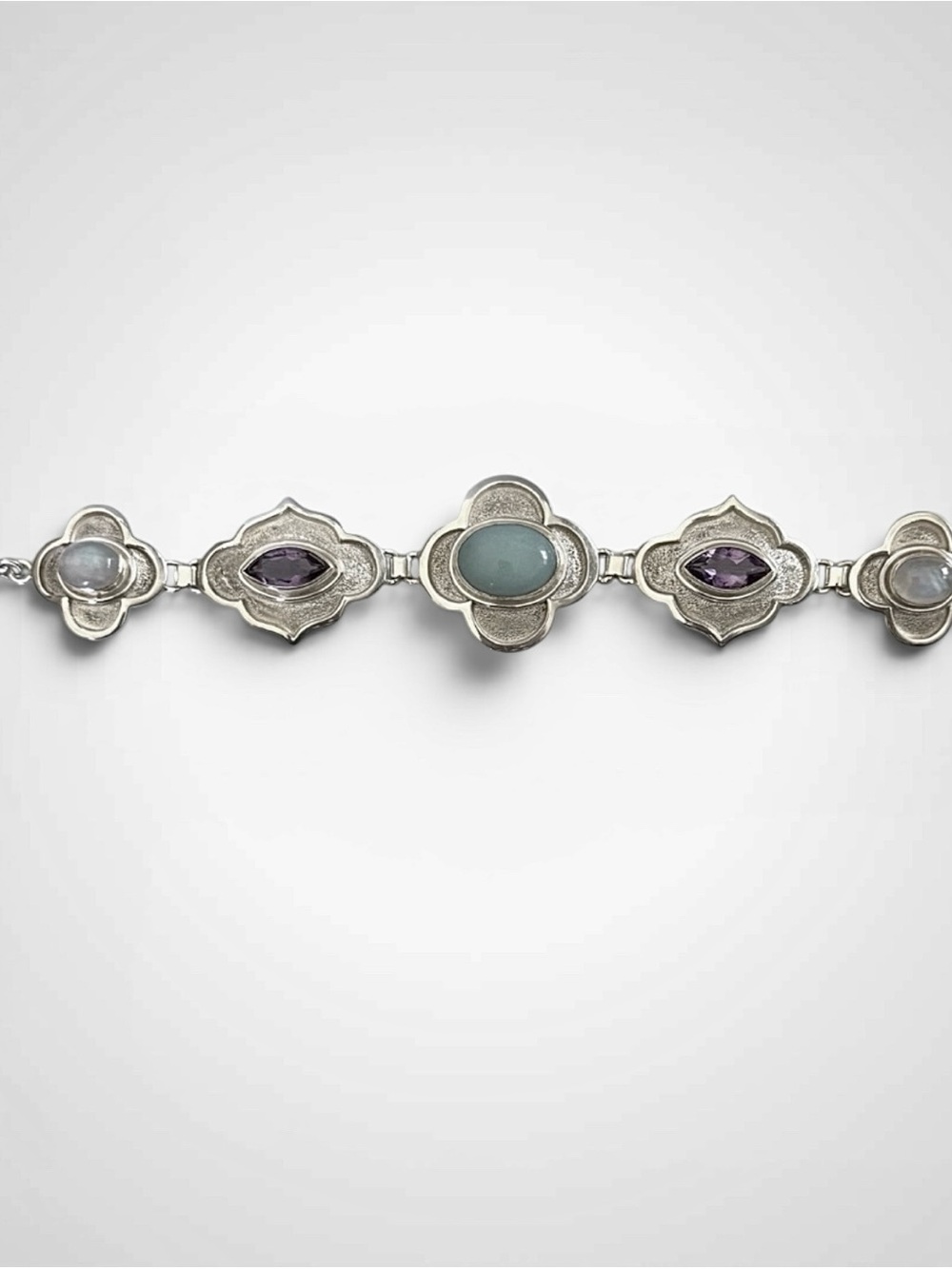 PTI Nepal 925 Sterling Multi Stone Bracelet Amethyst Moonstone 34g